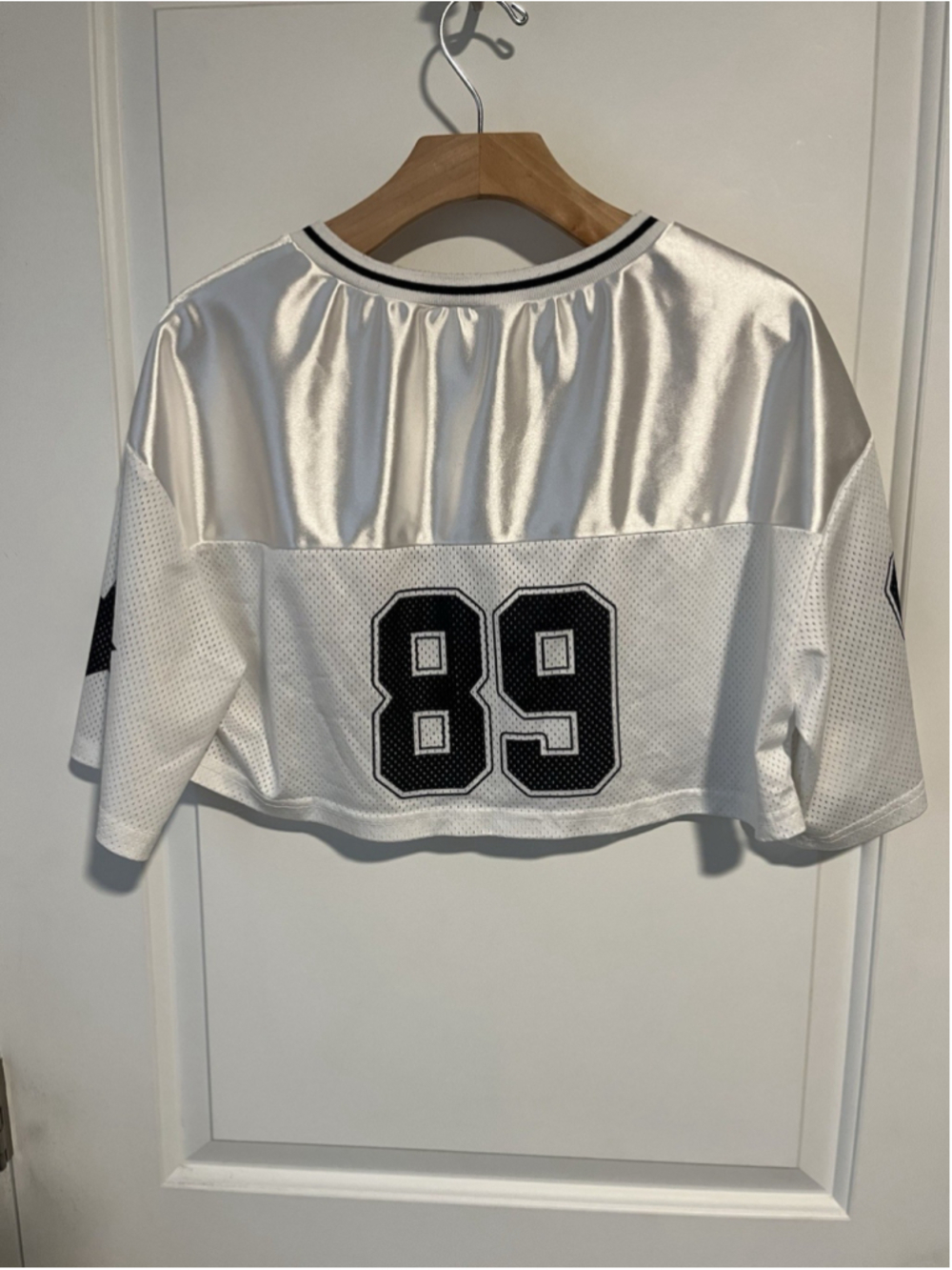 Shein Baggy Crop Fit Jersey Top 89 White Black Mesh Football Medium Womens - Picture 5 of 6